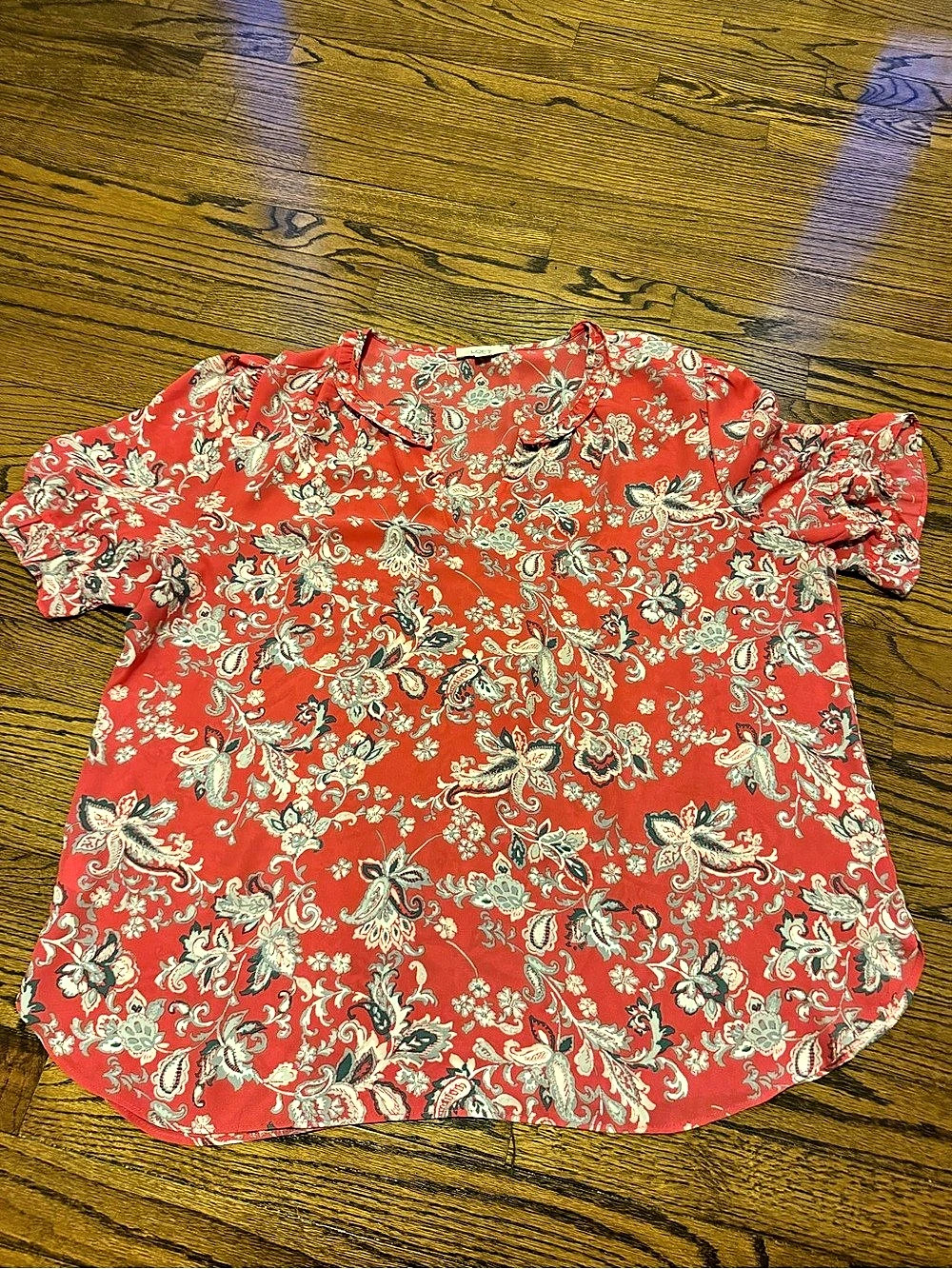 LOFT Paisley Short Sleeve Blouse in Coral Size XL